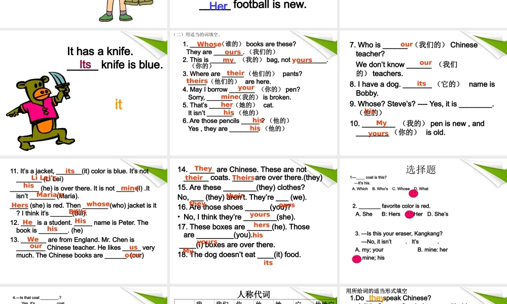七年级英语上册 代词和名词所有格课件 仁爱版 课件