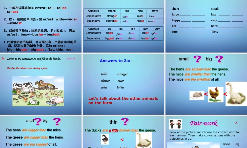 八年级英语上册 Unit 4 Topic 1 What's the strongest animal on the farm Section A课件 (新版)仁爱版 课件