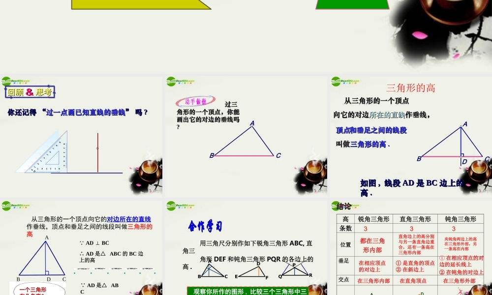七年级数学下册 第一章认识三角形第三节三角形的高教学课件 浙教版 课件