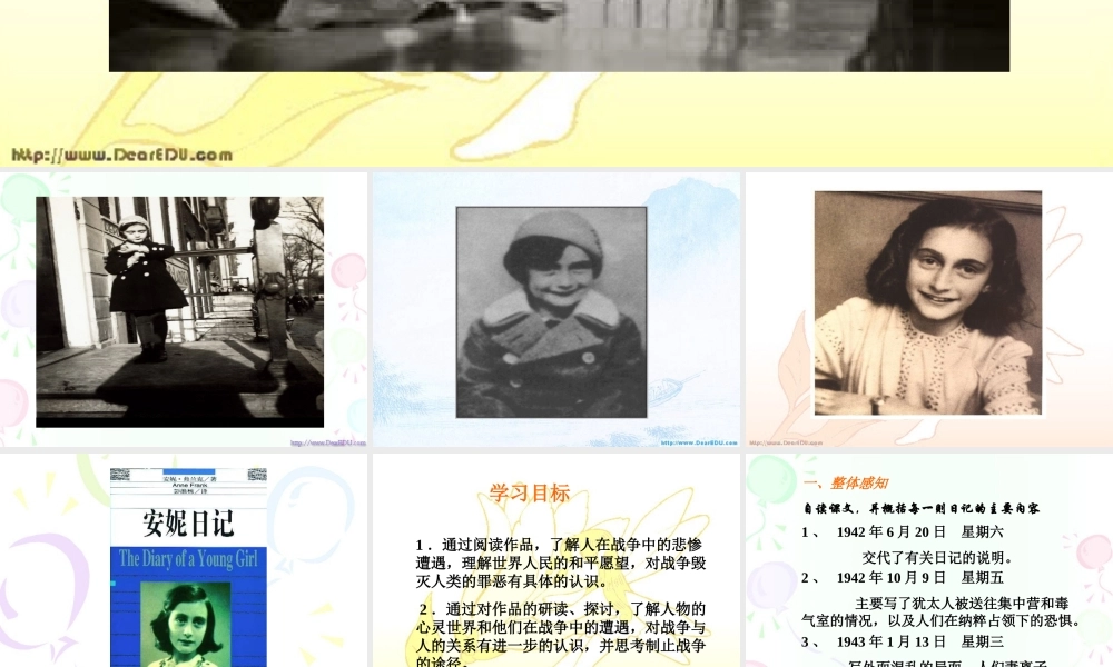 九年级语文安妮日记课件示例 鄂教版 课件