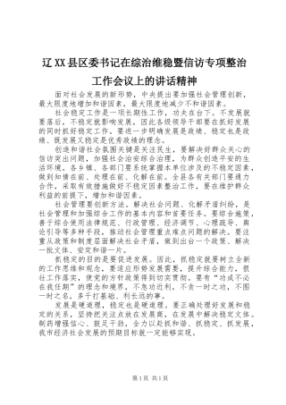 辽XX县区委书记在综治维稳暨信访专项整治工作会议上的讲话精神