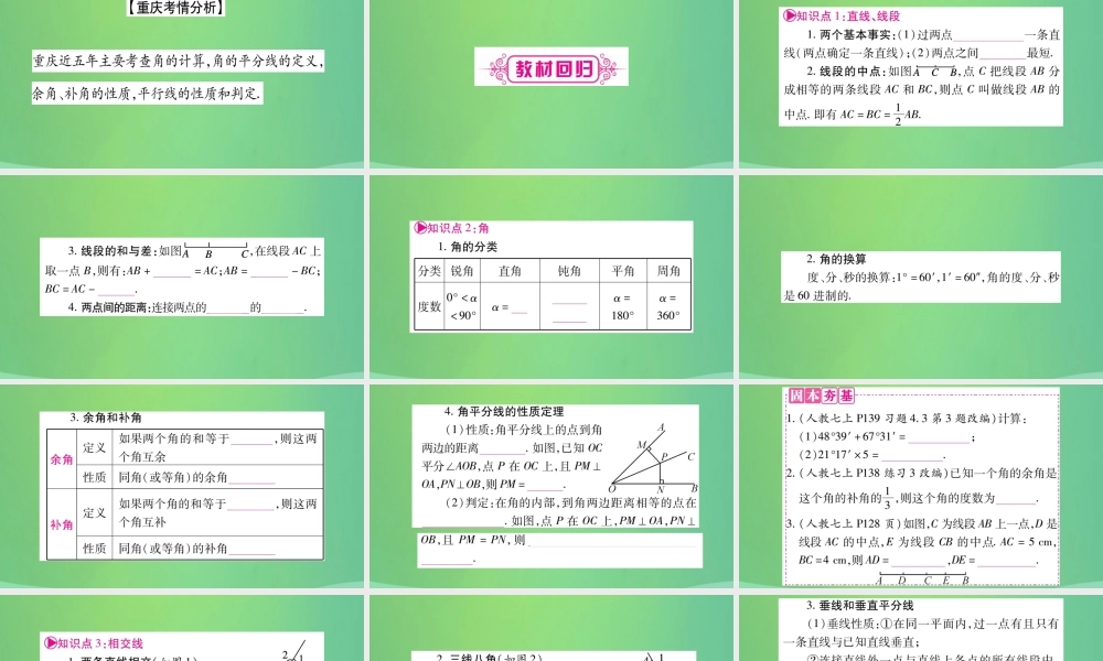 中考数学复习 第一轮 考点系统复习 第四章 三角形 第一节 角、相交线和平行线(精讲)课件
