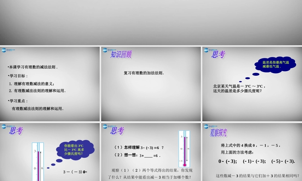 中学七年级数学上册 1.3.2 有理数的减法课件1 (新版)新人教版
