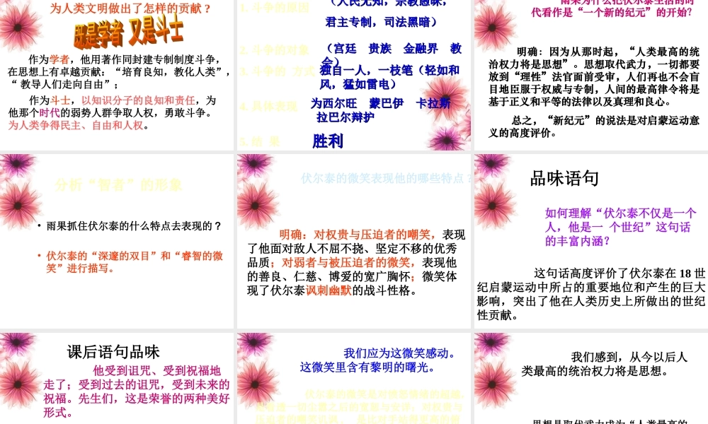 九年级语文上册 (纪念伏尔泰逝世一百周年的演说)课件 新人教版 课件