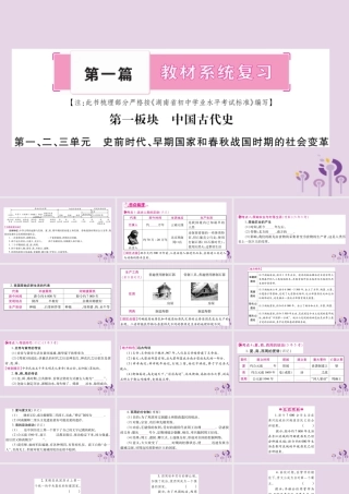 中考历史复习 第一篇 教材系统复习 第1板块 中国古代史 第1、2、3单元 史前时代、早期国家和春秋战国时期的社会变革(讲解)课件
