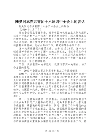 陆昊同志在共青团十六届四中全会上的讲话