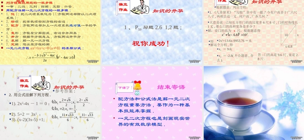 九年级数学第二单元公式法 北师大版 课件