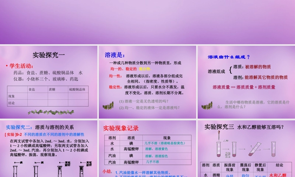 中学九年级化学下册(9.1 溶液的形成)课件 (新版)新人教版 课件