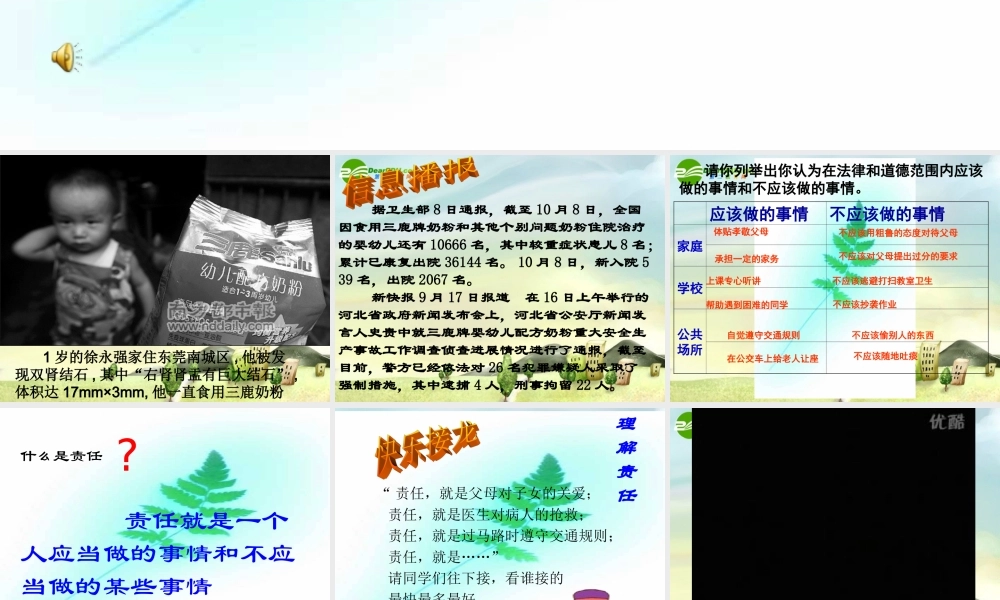 八年级思想品德上册 第四单元第一节(感受责任)课件 湘师版 课件