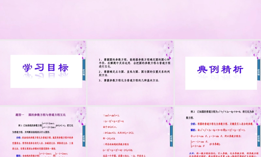 数学 2.1.2圆的参数方程及参数方程与普通方程的互化课件 新人教A版选修4 4 课件
