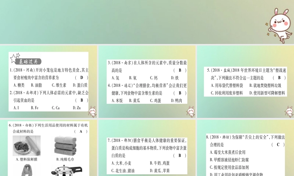 中考化学准点备考复习 第一部分 教材系统复习 第12讲 化学与生活复习作业课件 新人教版 课件
