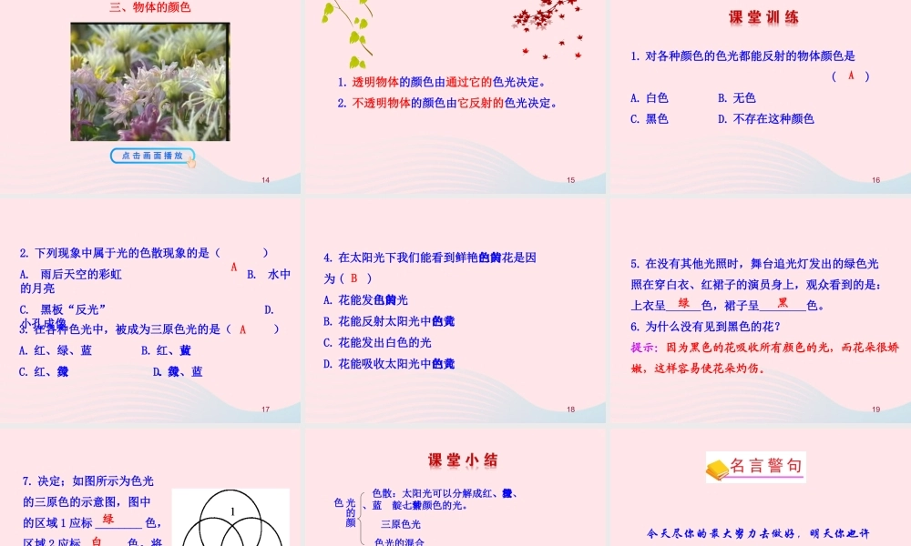 五  物体的颜色课件 八年级物理上册 5.5 物体的颜色课件+素材(新版)北师大版 八年级物理上册 5.5 物体的颜色课件+素材(新版)北师大版-2