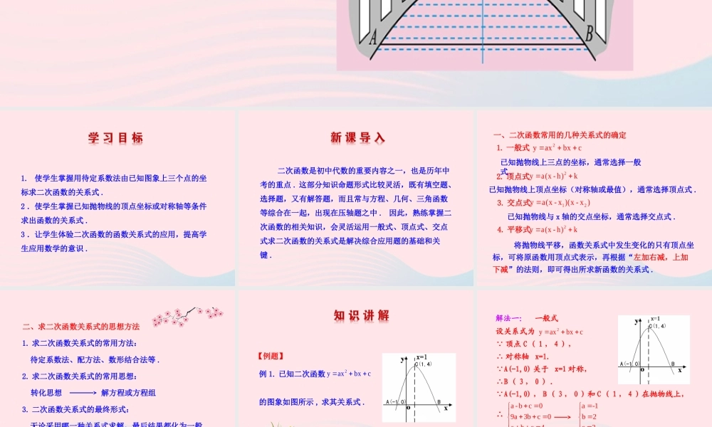 九年级数学下册 第27章二次函数272二次函数的图象与性质 3 求二次函数的关系式课件 华东师大版 课件