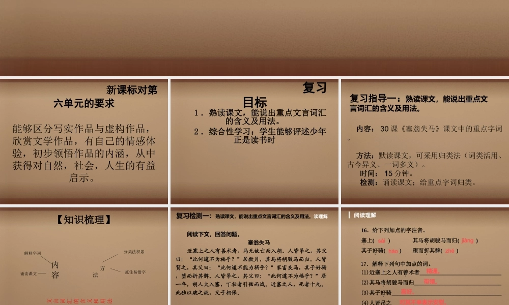 七年级语文上册 第六单元复习课件3 (新版)新人教版 课件
