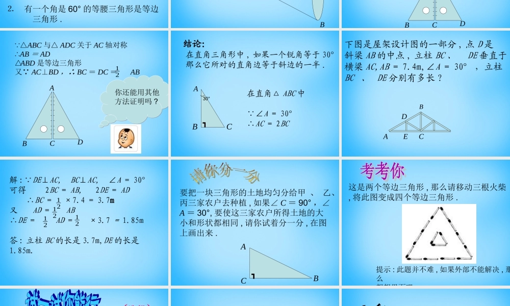 山东省无棣县第一实验学校八年级数学上册 13.3.2 等边三角形课件 (新版)新人教版 课件