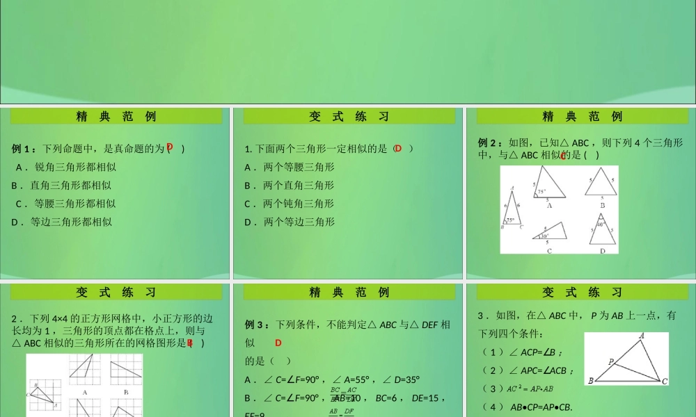 九年级数学上册 第4章 图形的相似 第9课时 相似三角形判定定理的证明(课堂导练)习题课件 (新版)北师大版 课件
