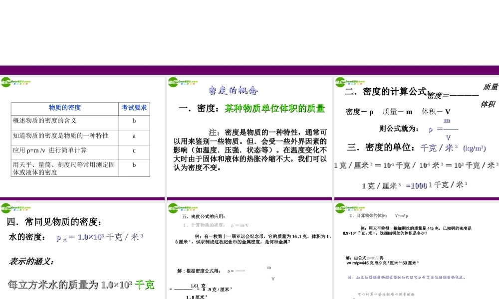 九年级物理 113(密度)课件 人教新课标版 课件