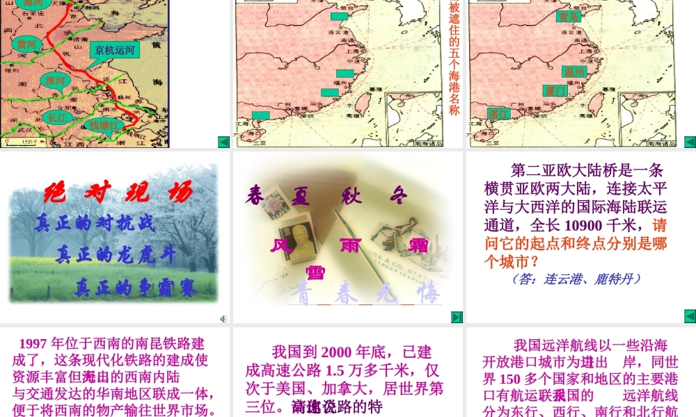 初中中国地理部分 中国的交通运输业 课件