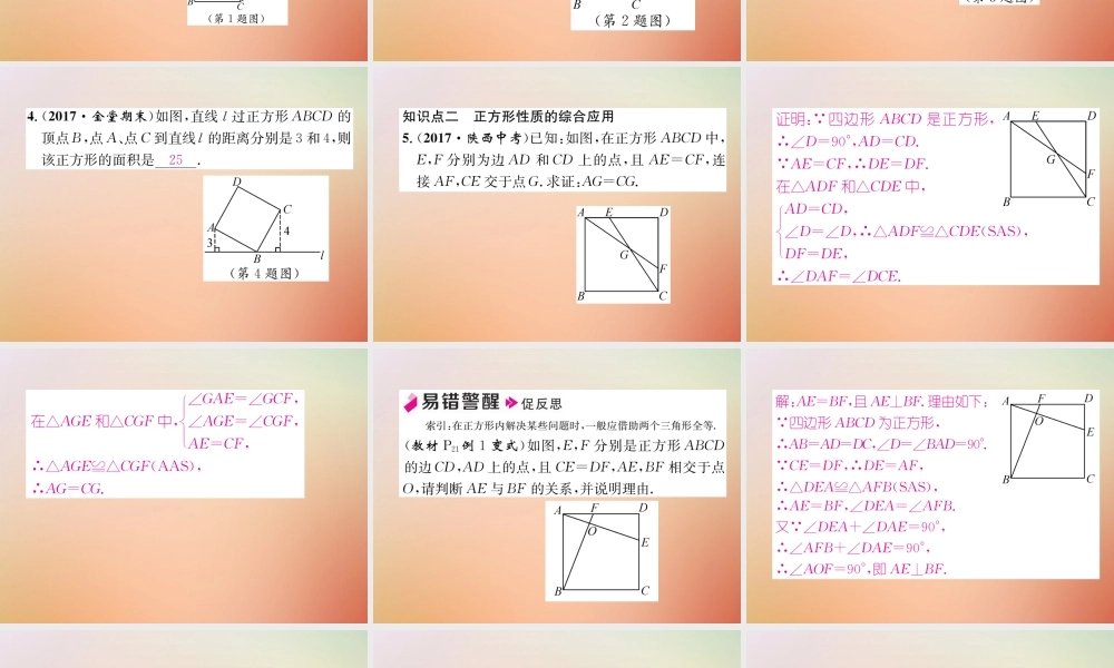 九年级数学上册 第1章 特殊平行四边形 13 正方形的性质与判定(1)作业课件 (新版)北师大版 课件