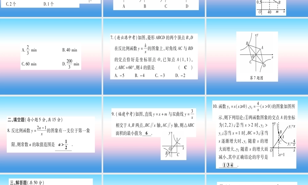 九年级数学下册 寒假作业(一)反比例函数作业课件 (新版)湘教版 课件