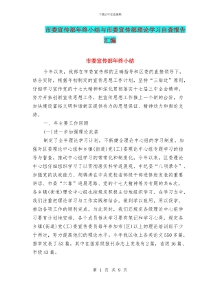 市委宣传部年终小结与市委宣传部理论学习自查报告汇编