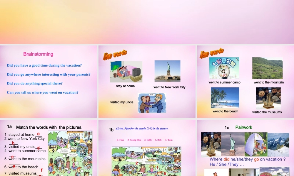 中学八年级英语上册 Unit 1 Where did you go on vacation section A(1a 1c)课件 (新版)人教新目标版