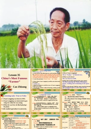 九年级英语Lesson 35 China s Most Famous  Farmer  课件
