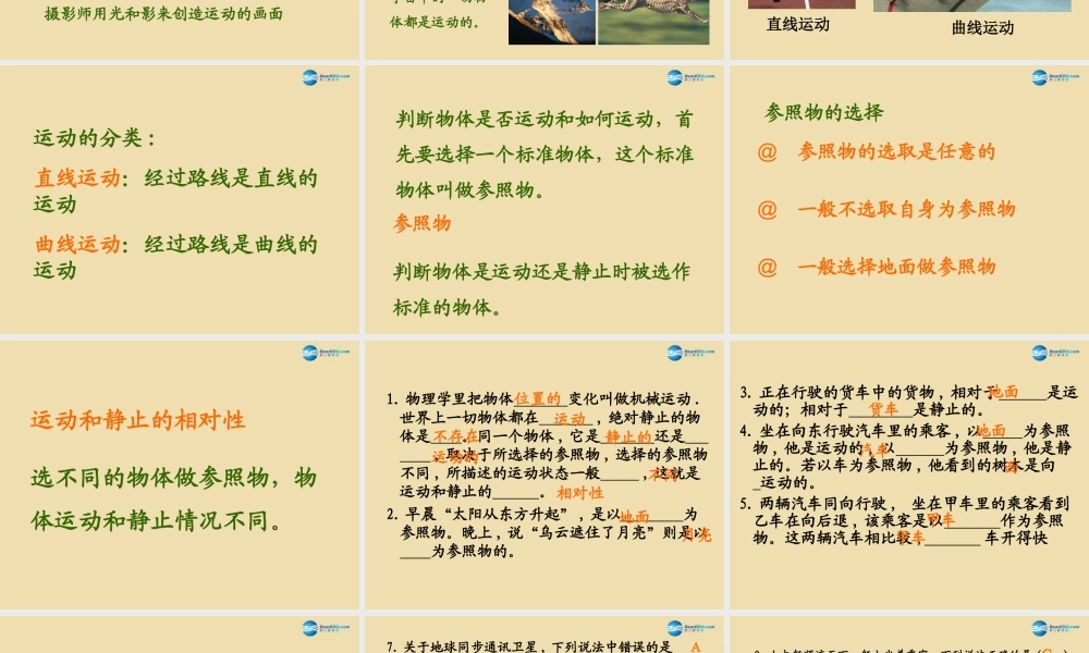 八年级物理下册 第七章 运动和力 第1节(怎样描述运动)参考课件 粤教沪版 课件