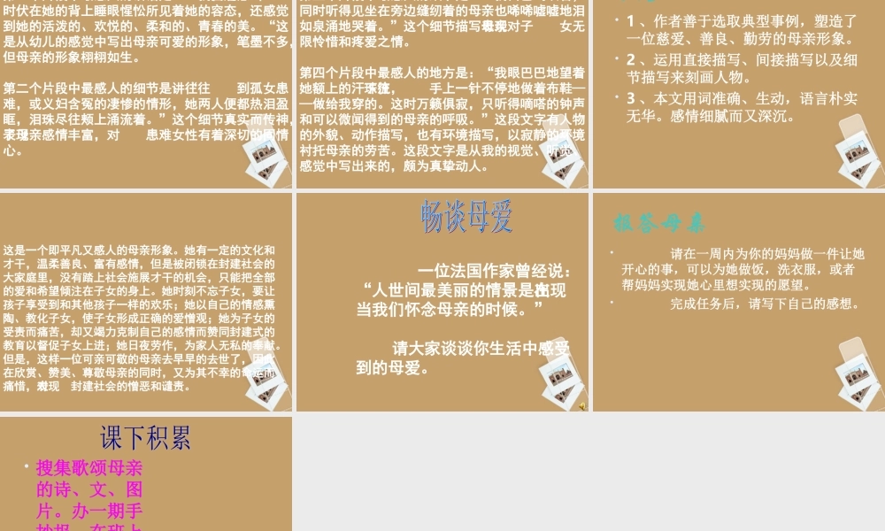 中学七年级语文(我的母亲)课件