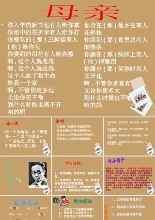 中学七年级语文(我的母亲)课件