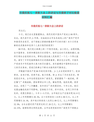 市委庆祝七一表彰大会上的讲话与市委班子对照检查材料汇编