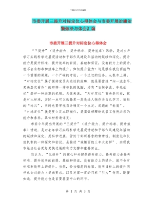 市委开展三提升对标定位心得体会与市委开展治庸治懒做法与体会汇编