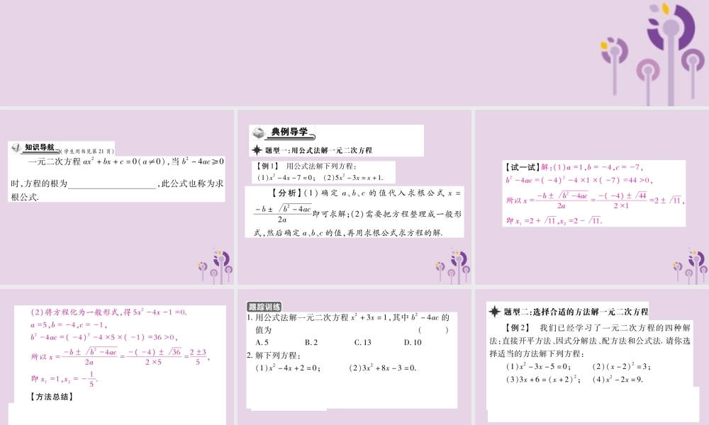 九年级数学上册 第22章 一元二次方程 222 一元二次方程的解法 2223 公式法习题课件 (新版)华东师大版 课件
