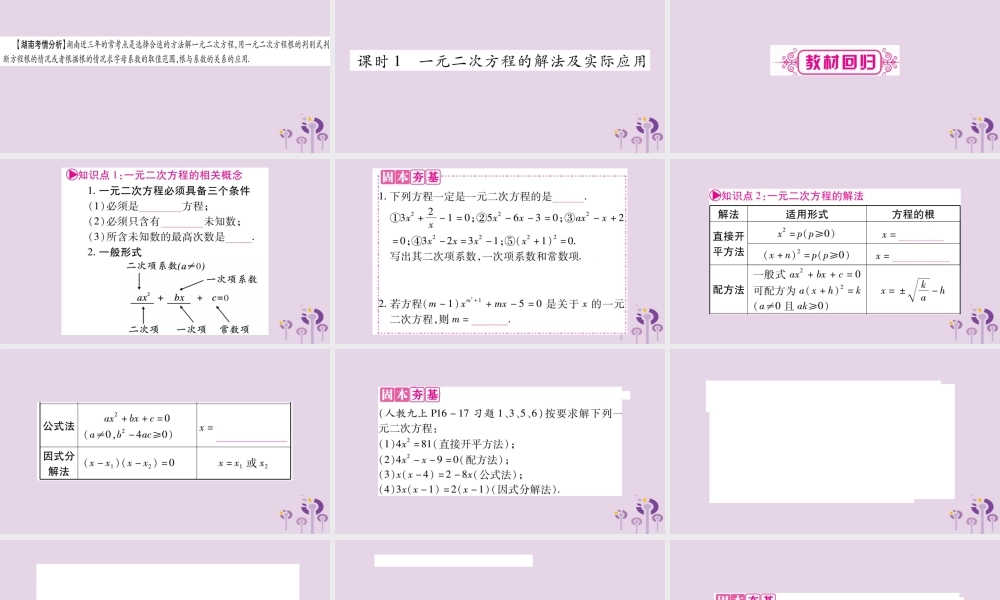中考数学复习 第一轮 考点系统复习 第2章 方程(组)与不等式(组)第2节 一元二次方程及其应用导学课件