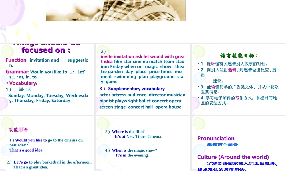 七年级英语上：Module 6 An invitation to the cinema课件外研版 课件