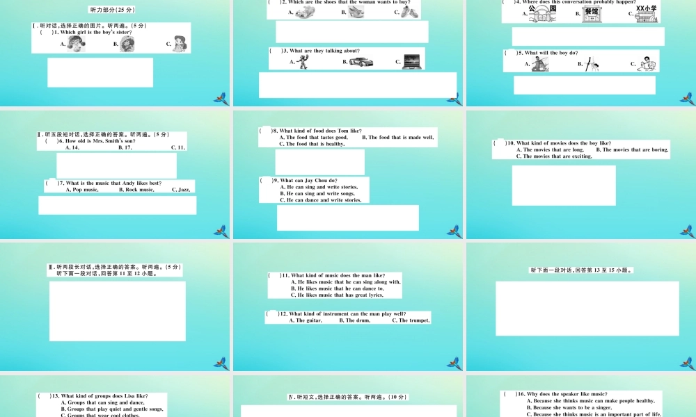 九年级英语全册 Unit 9 I like music that I can dance to检测卷习题课件 (新版)人教新目标版 课件