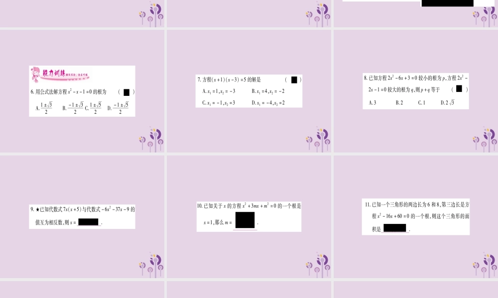 九年级数学上册 第2章 一元二次方程 22 一元二次方程的解法 222 公式法作业课件 (新版)湘教版 课件