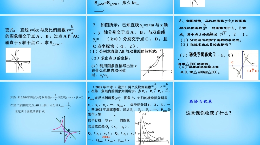 八年级数学下册 17.1(反比例函数)反比例函数与一次函数的综合题课件 新人教版 课件