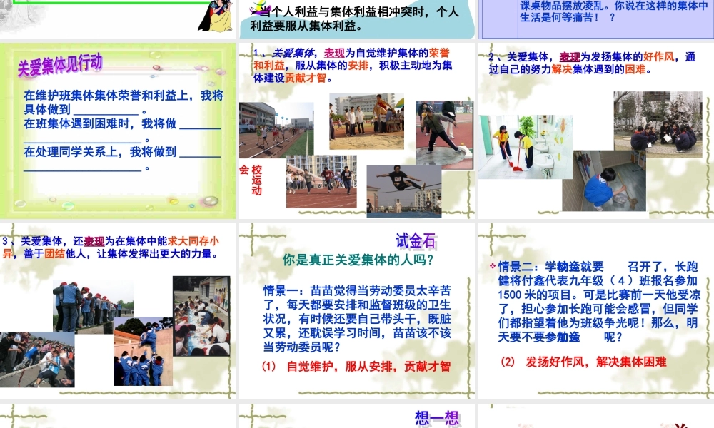 承担关爱集体的责任 九年级政治承担关爱集体的责任课件