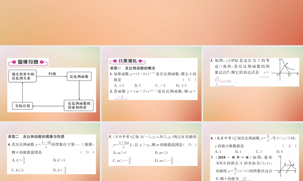九年级数学上册 第6章 反比例函数本章知识分类强化作业课件 (新版)北师大版 课件