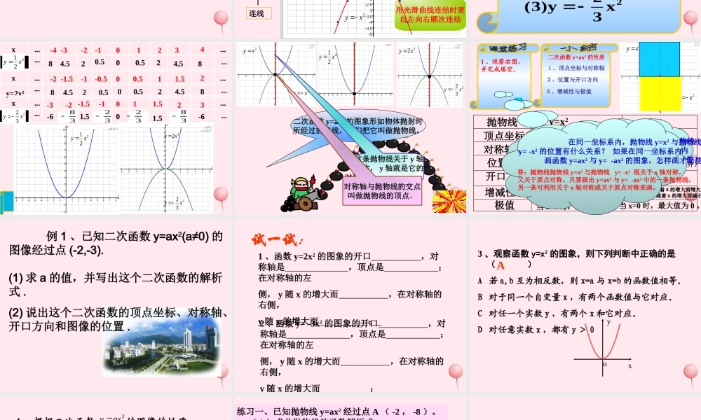 九年级数学上册 第1章 二次函数 12 二次函数的图象(1)课件(新版)浙教版 课件