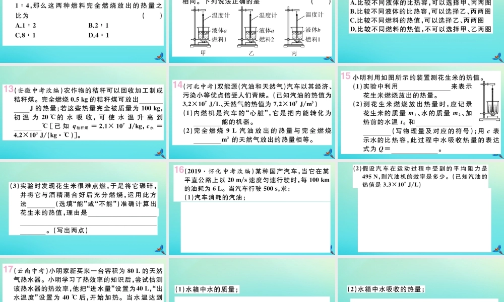 九年级物理全册 第十三章 内能与热机 第四节 热机效率和环境保护习题讲评课件 (新版)沪科版 课件