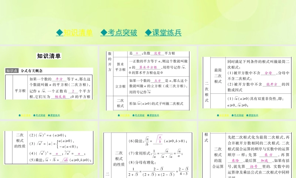 中考数学总复习 第一部分 考点梳理 第一章 数与式 第4课时 数的开方与二次根式课件