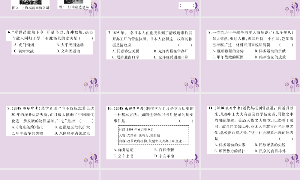 中考历史总复习 第一编 教材知识速查篇 模块一 中国近代史 第2讲 近代化的早期探索与民族危机的加剧(精练)课件