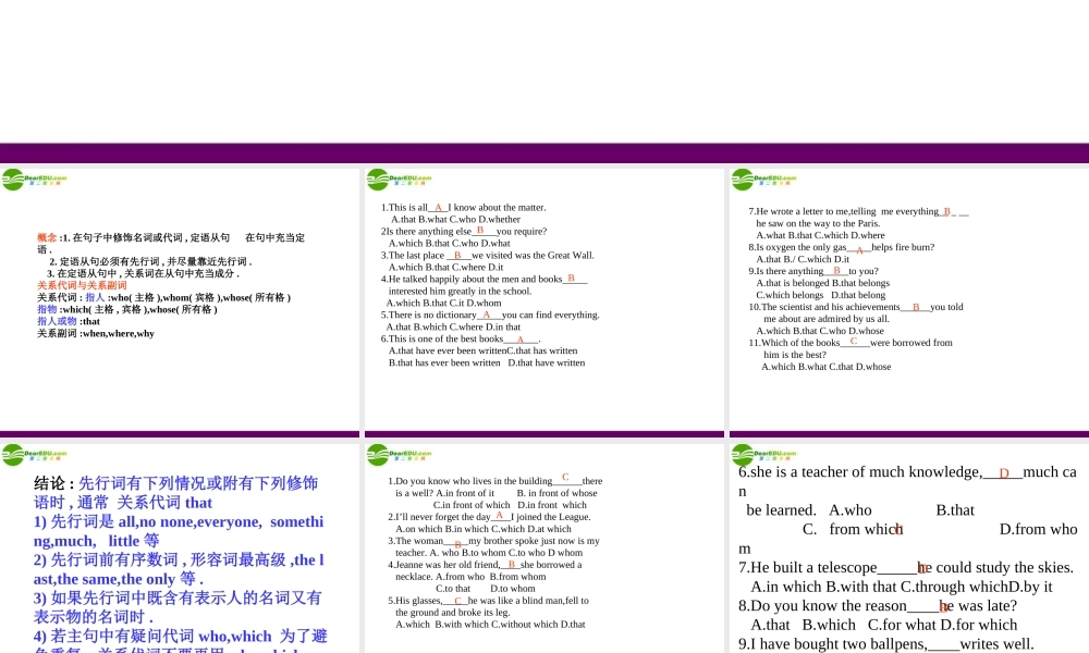 八年级英语下册 Chapter 6 The Adventures of Tom Sawyer定语从句专练讲解课件 牛津深圳版 课件