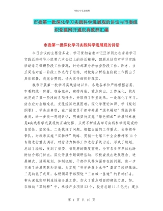 市委第一批深入学习实践科学发展观的讲话与市委组织党建网开通庆典致辞汇编