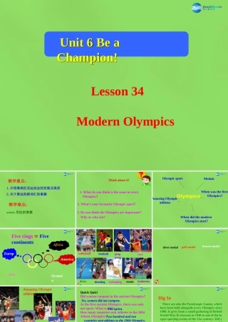 八年级英语下册 Unit 6 lesson 34 Modern Olympics课件 (新版)冀教版 课件