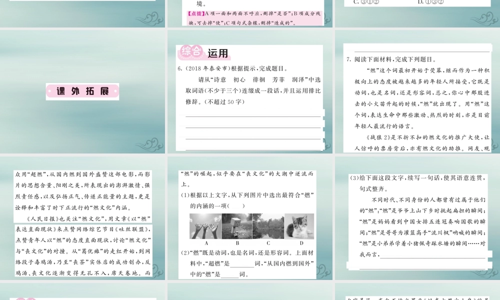 九年级语文下册 第四单元 16(驱遣我们的想象)课堂过关演练课件 新人教版 课件