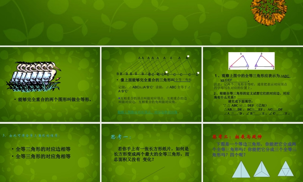 中学八年级数学上册 11.1 全等三角形课件2 新人教版 课件