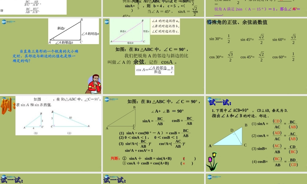 九年级数学下册 281 锐角三角函数课件9 新人教版 课件